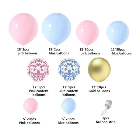 Baloane decorative pentru GENDER PARTY, Vivimall, Arcada Set 130  baloane, Arcul de Baloane Roz si Albastru, Baloane Confetti Aurii, Multicolor