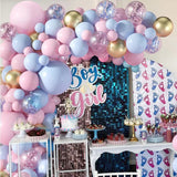 Baloane Decorative Pentru Gender Party, Arcada Set 130 Baloane, Arcul De Baloane Roz Si Albastru, Baloane Confetti Aurii - vivimall.ro
