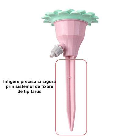 Set picuratoare cu valva pentru irigare Flippy, design floare, viteza reglabila, fixare prin infigere, practic, 16.8 x 9 cm, roz