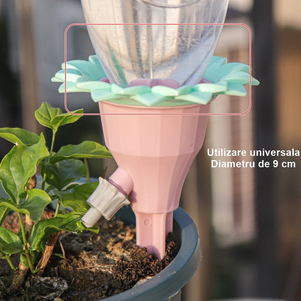 Set picuratoare cu valva pentru irigare Flippy, design floare, viteza reglabila, fixare prin infigere, practic, 16.8 x 9 cm, roz