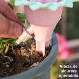 Set picuratoare cu valva pentru irigare Flippy, design floare, viteza reglabila, fixare prin infigere, practic, 16.8 x 9 cm, roz