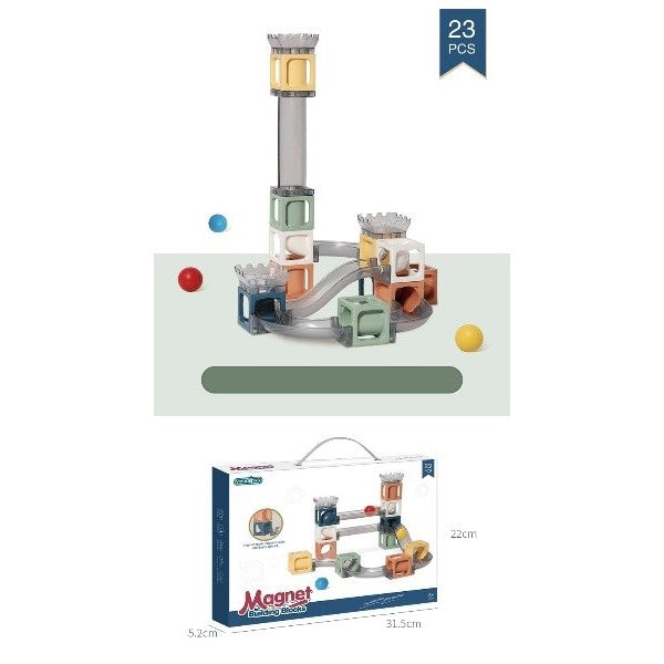 Set piese magnetice de constructie, Vivimall, Cu tobogane si bile, 23 piese, Multicolor - vivimall.ro