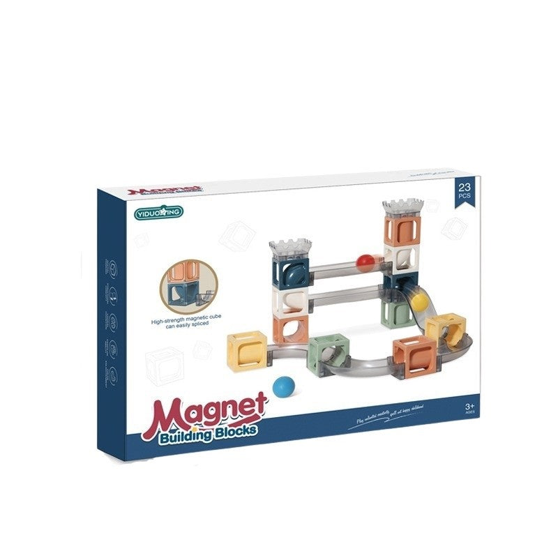 Set Piese Magnetice De Constructie, Cu Tobogane Si Bile, 23 Piese