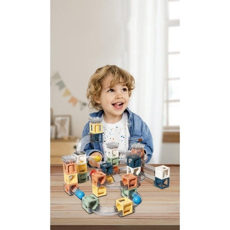 Set piese magnetice de constructie, Vivimall, Cu tobogane si bile, 41 piese, Multicolor - vivimall.ro