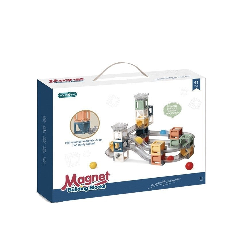 Set Piese Magnetice De Constructie, Cu Tobogane Si Bile, 41 Piese