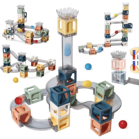 Set piese magnetice de constructie, Flippy, Cu tobogane si bile, 41 piese, Multicolor - vivimall.ro