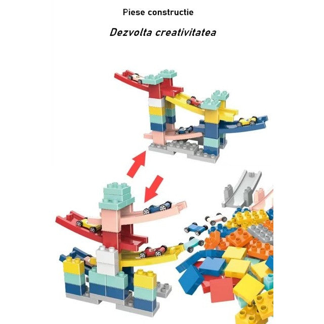 Set Piese Pentru Constructie, Rampa Auto, 30 Piese, Masinute Incluse