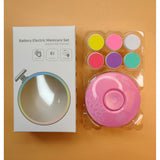 Set Pila Electrica cu Baterie, Vivimall, pentru Copii si Bebelusi, din ABS, 6 Accesorii, Model cu Flori, 6.5 x 1.8 cm, Roz