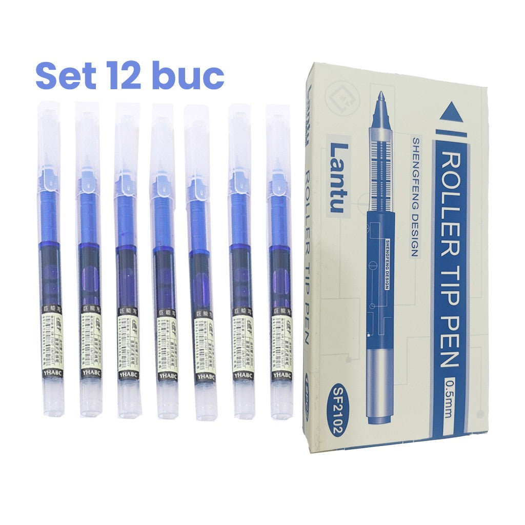 Set Pixuri Profesionale cu Bila, Flippy, pe Baza de Apa Set 12 bucati, Varf Ascutit de 0.5 mm, Pentru Scoala sau Birou, Albastru- - vivimall.ro