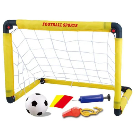 Set Poarta de Fotbal pentru Copii, Vivimall, 45x60 cm, Minge, Cartonase, Pompa, Fluier, Interactiv, Distractiv, Galben - vivimall.ro