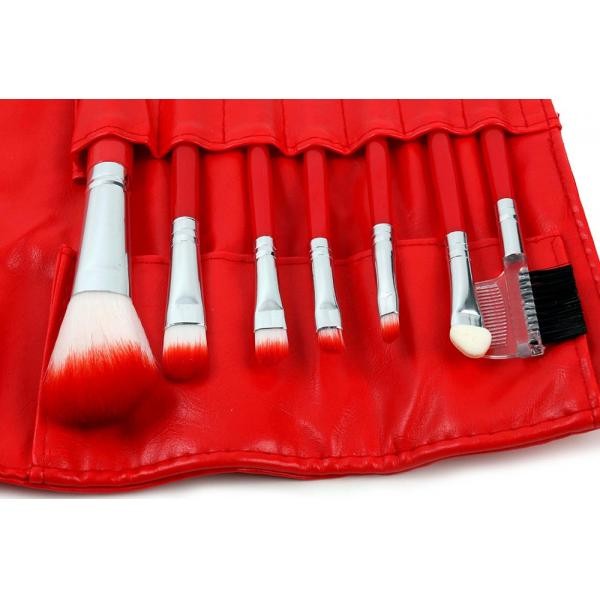 Set Portabil 7 Pensule De Machiaj Cu Husa Rosie - vivimall.ro