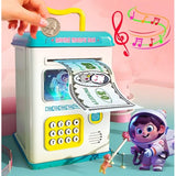 Set Pusculita pentru Copii, Vivimall, Tip ATM, Parola cu Amprenta, 13.5 x 11.5 x 20 cm, Albastru - vivimall.ro