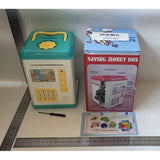 Set Pusculita pentru Copii, Vivimall, Tip ATM, Parola cu Amprenta, 13.5 x 11.5 x 20 cm, Albastru - vivimall.ro