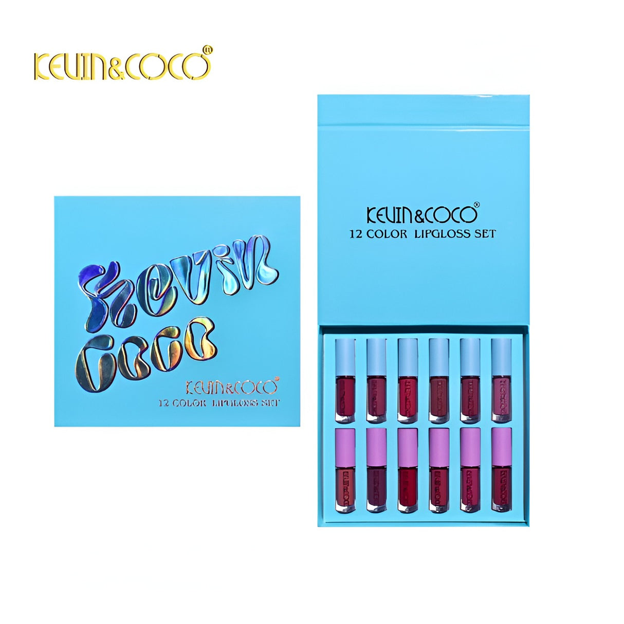 Set Rujuri De Buze, Kevin & Coco, 12 Culori, 17X14.8X2.9 Cm, Diferite Nuante, Lipgloss, Albastru - vivimall.ro