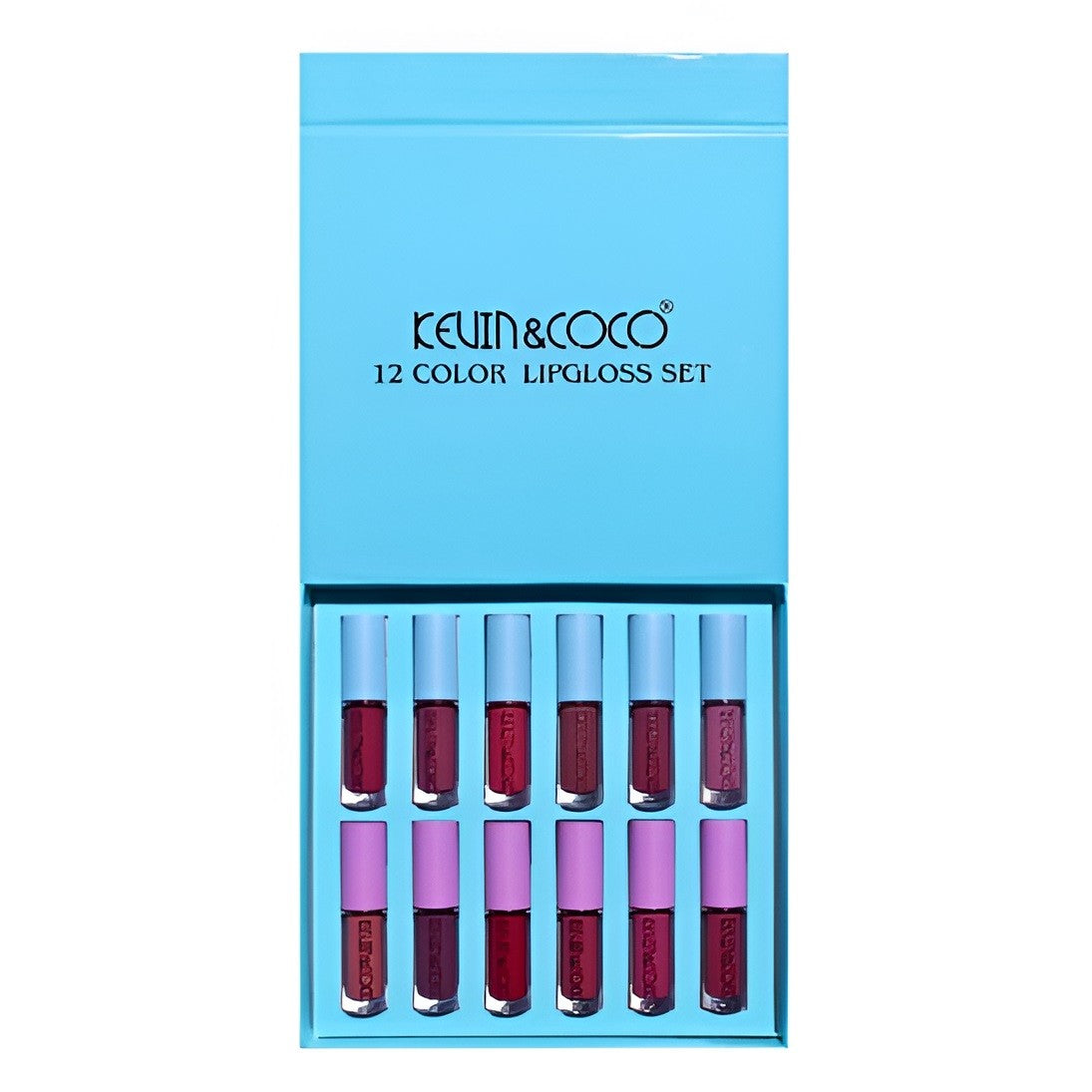 Set Rujuri de Buze, KEVIN & COCO, 12 Culori, 17x14.8x2.9 cm, Diferite Nuante, LipGloss, Albastru - vivimall.ro