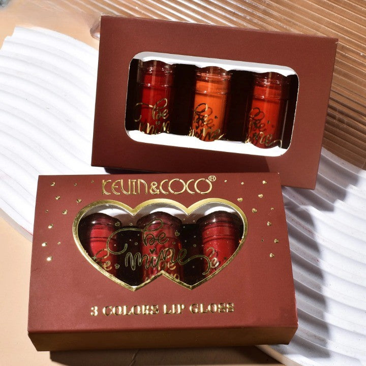 Set Rujuri de Buze Mate, KEVIN &amp; COCO, Be Mine 3 Culori, Lip-Gloss, 11 x 7.3 x 2.7cm, Roz, Varianta A - vivimall.ro