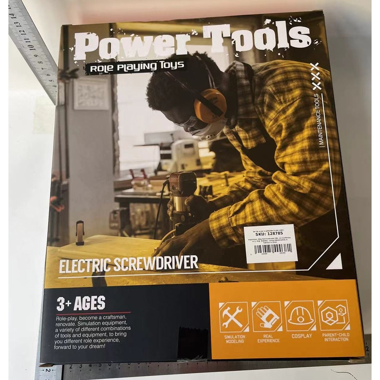 Set Scule de Jucarie pentru Copii, Vivimall, Ghiozdan cu Bormasina si Accesorii Incluse, 28 Piese, Material Plastic Durabil, Interactiv, +3 Ani, 30.5x25x11 cm, Negru/Portocaliu - vivimall.ro