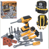 Set Scule de Jucarie pentru Copii, Vivimall, Ghiozdan cu Bormasina si Accesorii Incluse, 28 Piese, Material Plastic Durabil, Interactiv, +3 Ani, 30.5x25x11 cm, Negru/Portocaliu - vivimall.ro