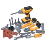 Set Scule de Jucarie pentru Copii, Vivimall, Ghiozdan cu Bormasina si Accesorii Incluse, 28 Piese, Material Plastic Durabil, Interactiv, +3 Ani, 30.5x25x11 cm, Negru/Portocaliu - vivimall.ro