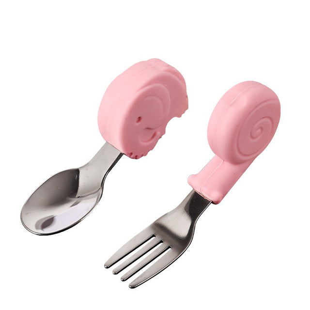 Set Tacamuri Pentru Bebelusi, Lingura Si Furculita, Inox/Silicon, 1- 3 Ani - vivimall.ro