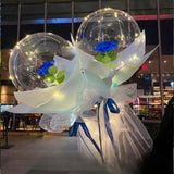 Set Trandafir in Balon LED cu Lumini, Vivimall, Tip Buchet, Diametru 35 cm, Albastru - vivimall.ro