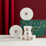 Set Vesela Festiva, Flippy, Tema Craciun, 4 x Boluri 300 ml, 2 x Farfurii 18 x 3.4 cm, din Ceramica, Model 2, Multicolor - vivimall.ro