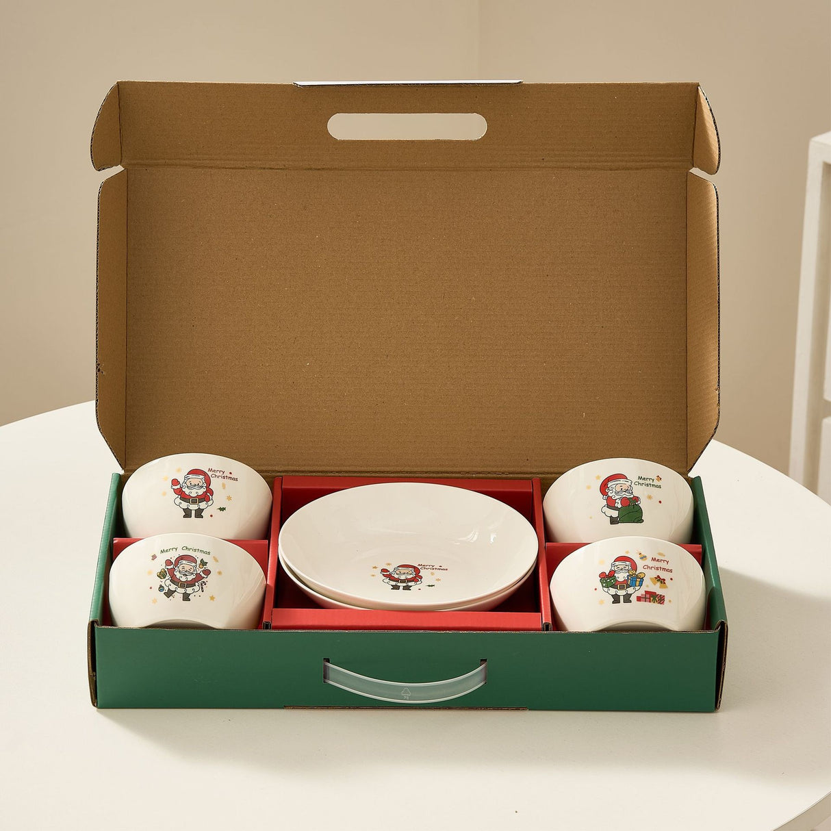 Set Vesela Festiva, Flippy, Tema Craciun, 4 x Boluri 300 ml, 2 x Farfurii 18 x 3.4 cm, din Ceramica, Model 3, Multicolor - vivimall.ro