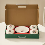 Set Vesela Festiva, Flippy, Tema Craciun, 4 x Boluri 300 ml, 2 x Farfurii 18 x 3.4 cm, din Ceramica, Model 3, Multicolor - vivimall.ro