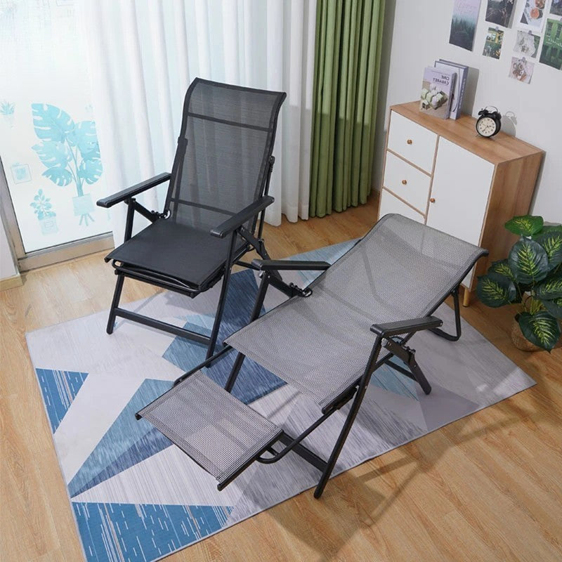 Scaun 2In1 De Gradina, Sezlong, Suport Picioare, Pliabil, Cadru Metalic, Impermeabil, 47 X 110 X 46 Cm, Negru - vivimall.ro