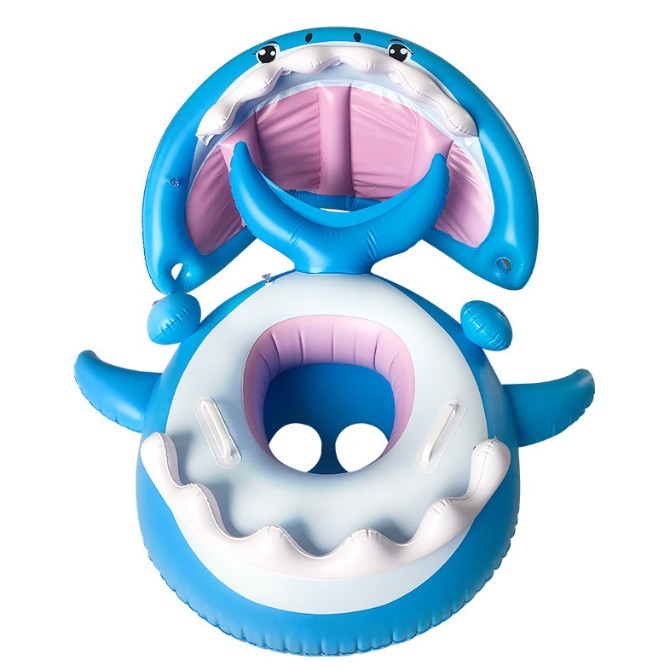 Colac de inot gonflabil pentru copii, Albastru, Model Rechin, 90 cm, Vivimall