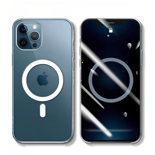 Husa protectie Vivimall pentru iPhone 14 Pro Max Mag Safe, 2 in 1 incarcare si magnet, Acril, rezistent la socuri, Transparenta - vivimall.ro