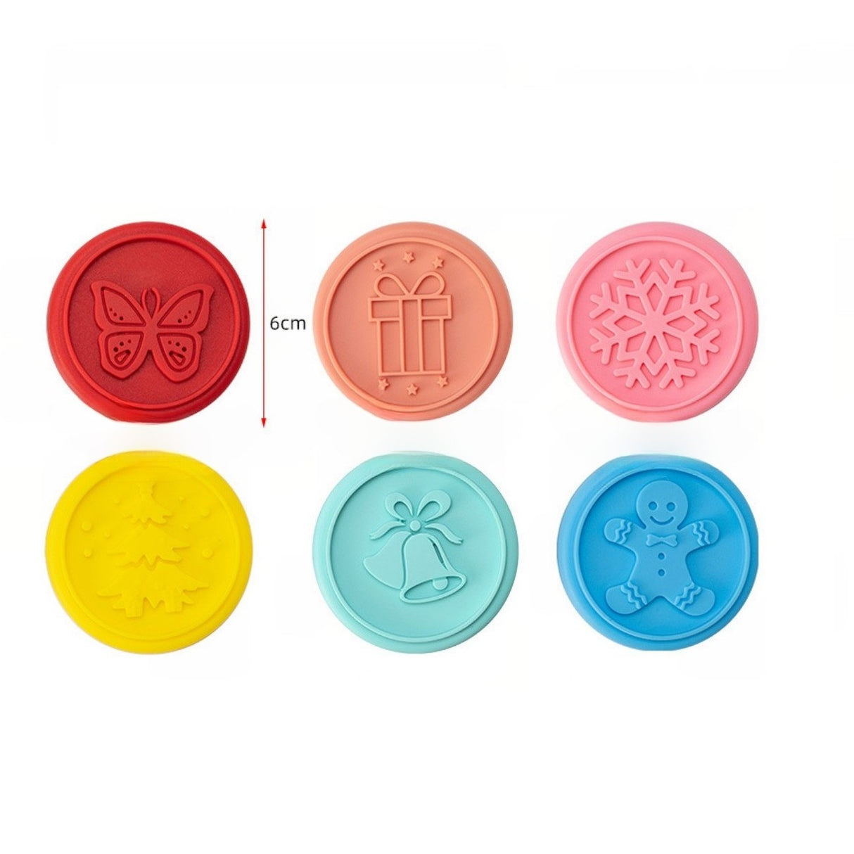 Set 6 Stampile Pentru Prajituri Tematica De Craciun, Din Silicon Alimentar Non-Toxic, Taietor Aluat Inclus, 6 Cm, Maner Din Plastic, Compact, Usor De Depozitat - vivimall.ro