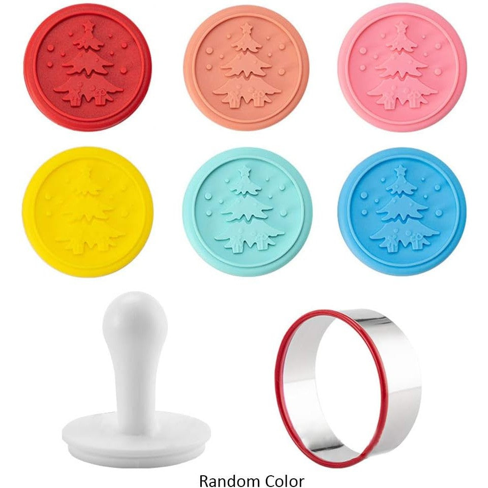 Set 6 Stampile Pentru Prajituri Tematica De Craciun, Din Silicon Alimentar Non-Toxic, Taietor Aluat Inclus, 6 Cm, Maner Din Plastic, Compact, Usor De Depozitat - vivimall.ro
