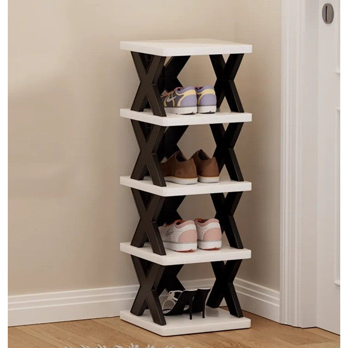 Organizator de Pantofi, Vivimall, 5 Straturi, din ABS, Suport Modular, 65.5 x 24 x 26 cm, Negru/Alb - vivimall.ro