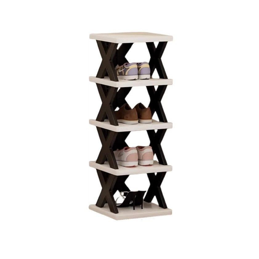 Organizator de Pantofi, Vivimall, 5 Straturi, din ABS, Suport Modular, 65.5 x 24 x 26 cm, Negru/Alb - vivimall.ro
