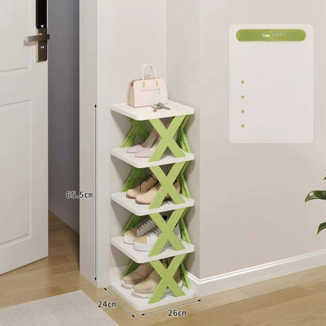 Raft pantofi modular cu 5 straturi din ABS, culoare alb și verde, dimensiuni 65.5x24x26 cm, vedere frontală