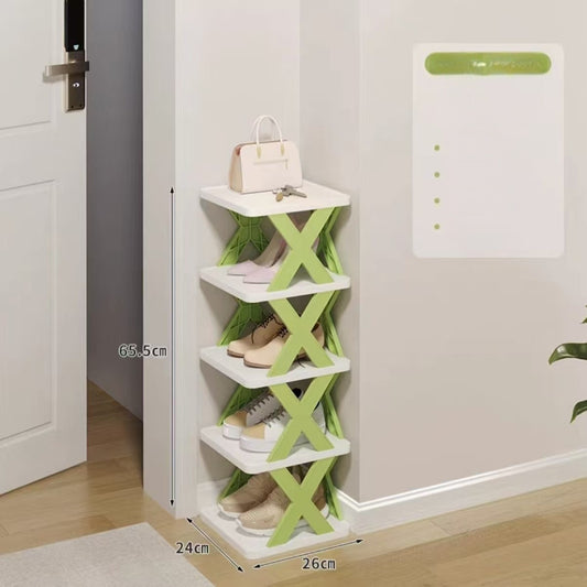 Organizator de Pantofi, Vivimall, 5 Straturi, din ABS, Suport Modular, 65.5 x 24 x 26 cm, Alb/Verde - vivimall.ro