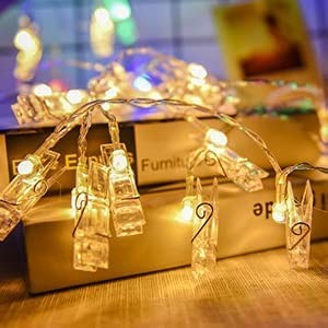 Ghirlanda Luminoasa Cu 10 Clipsuri Pentru Poze, 1.5 M, Cu Baterii Si Telecomanda, 8 Programe, Fir , Alb Cald - vivimall.ro