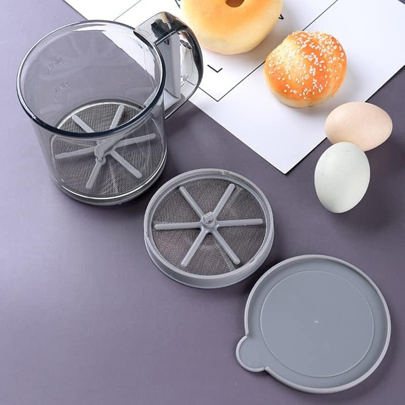 Sita Cernator Manual de Faina Portabila, Vivimall, din Plastic, cu Maner, Strat Dublu, 15 x 12 x 11 cm, Transparent Gri Inchis - vivimall.ro