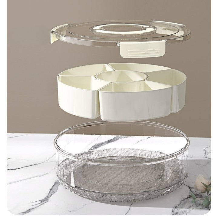 Cutie De Depozitare Pentru Alimente, Cu 6 Compartimente, Pentru Condimente, Fructe, Legume, Cu Mânere De Prindere Rotativă, 360 De Grade, Închidere Ermetică, 32x8 cm, Albă - vivimall.ro