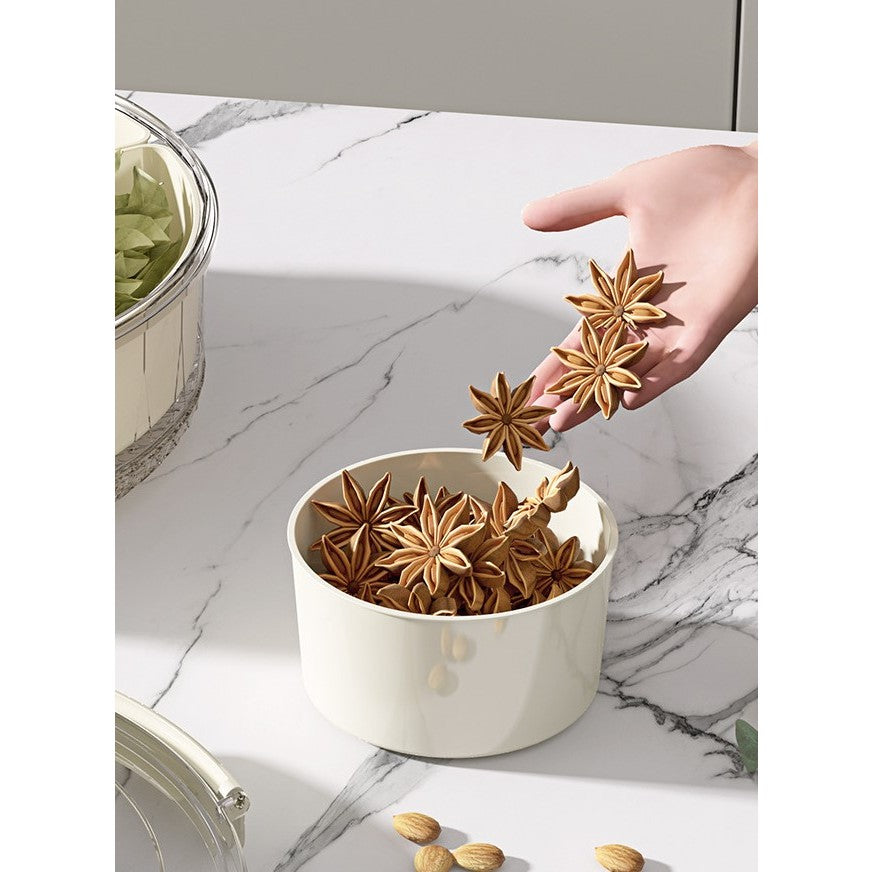 Cutie De Depozitare Pentru Alimente, Cu 6 Compartimente, Pentru Condimente, Fructe, Legume, Cu Mânere De Prindere Rotativă, 360 De Grade, Închidere Ermetică, 32x8 cm, Albă - vivimall.ro