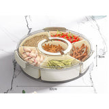 Cutie De Depozitare Pentru Alimente, Cu 6 Compartimente, Pentru Condimente, Fructe, Legume, Cu Mânere De Prindere Rotativă, 360 De Grade, Închidere Ermetică, 32x8 cm, Albă - vivimall.ro