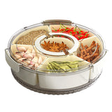Cutie De Depozitare Pentru Alimente, Cu 6 Compartimente, Pentru Condimente, Fructe, Legume, Cu Mânere De Prindere Rotativă, 360 De Grade, Închidere Ermetică, 32x8 cm, Albă - vivimall.ro