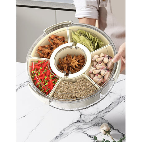 Cutie De Depozitare Pentru Alimente, Cu 6 Compartimente, Pentru Condimente, Fructe, Legume, Cu Manere De Prindere, Rotativa 360 De Grade, Inchidere Ermetica, Alba - vivimall.ro