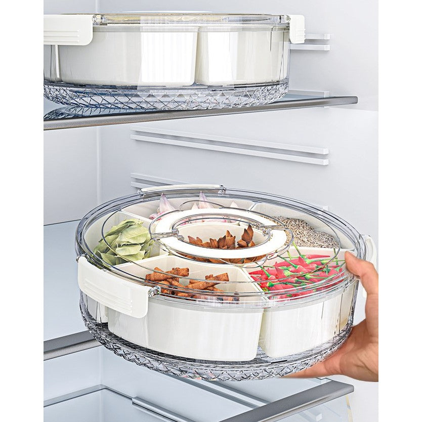 Cutie De Depozitare Pentru Alimente, Cu 6 Compartimente, Pentru Condimente, Fructe, Legume, Cu Manere De Prindere, Rotativa 360 De Grade, Inchidere Ermetica, Alba - vivimall.ro
