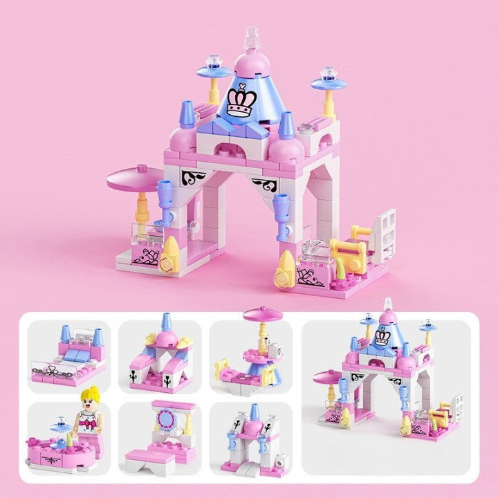 Set de Constructie Castelul Printesei 6in1, Vivimall, Multiple Variante de Asamblare, 131 de Piese, Multicolor - vivimall.ro