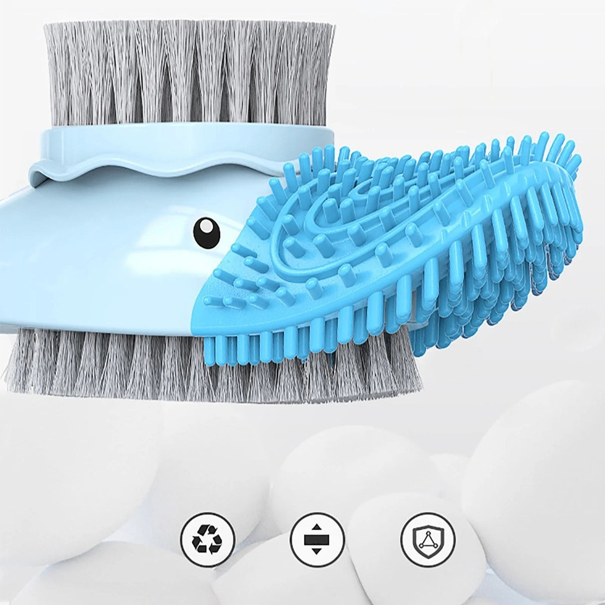 Perie de Toaleta, Flippy, cu Suport de Perete, Recipient Detergent, 2 Tipuri de Perii, Model Rata, Albastru