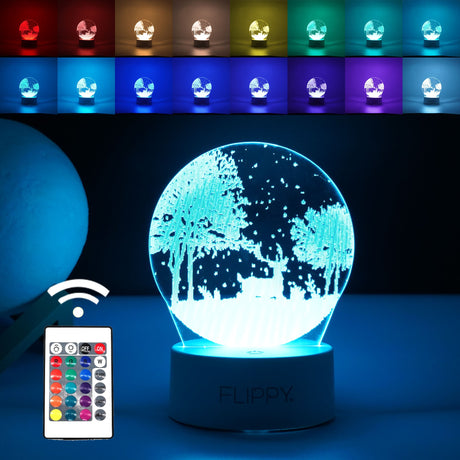 Lampa Led Decorativa, 3D, Peisaj De Iarna, Cu Telecomanda, Doua Moduri De Alimentare Usb Si Baterii, 20 Cm Inaltime, Din Material Acril Si Lumina A, Alb - vivimall.ro