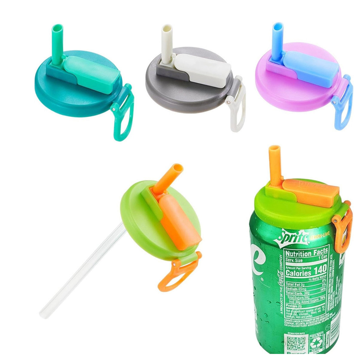 Capac Anti Varsare pentru Doze, Flippy, Model cu Pai Transparent, Reutilizabil, din Plastic, cu Maner Transportabil, 5.4 cm, Gri - vivimall.ro