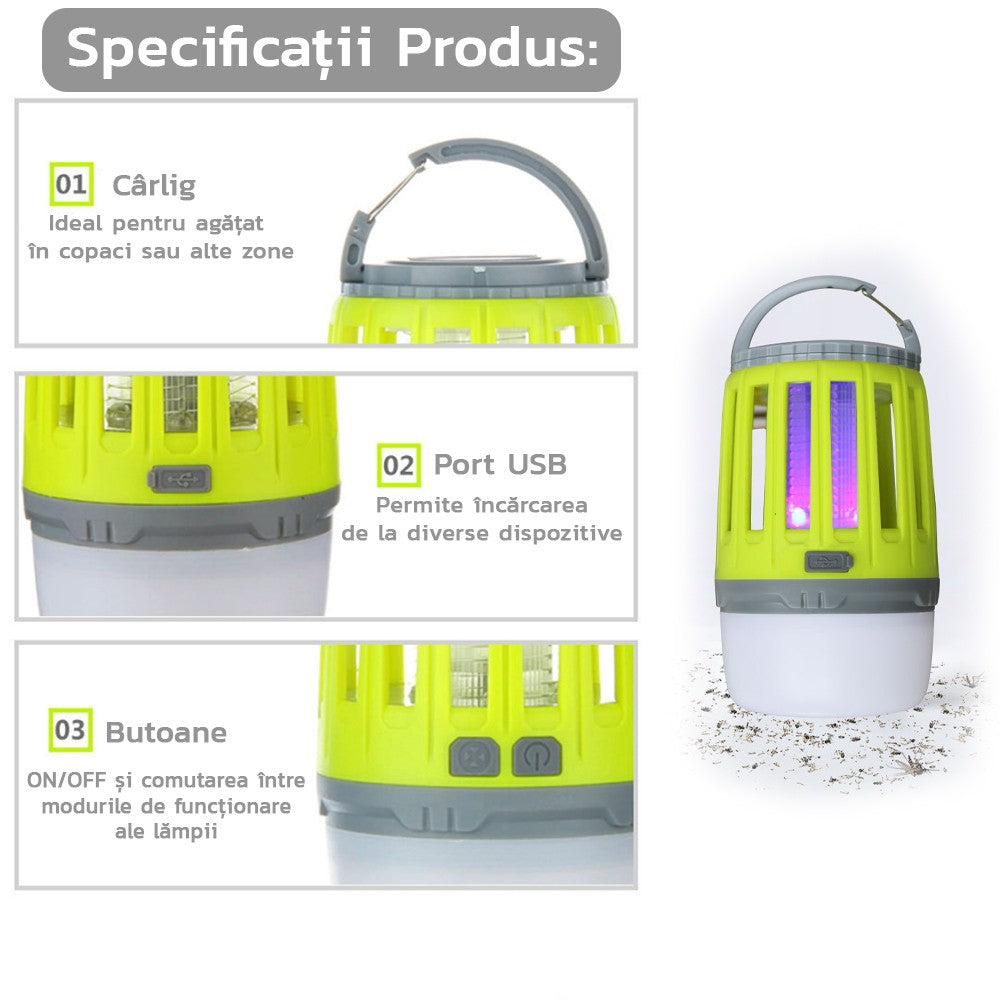 Lampa Uv Antiinsecte, Anti Muste, Anti Tantari, Conectare La Priza Prin Usb, Portabil, 3.7 V, 200 Lumeni, 8.5 X 13.3 Cm, Verde - vivimall.ro